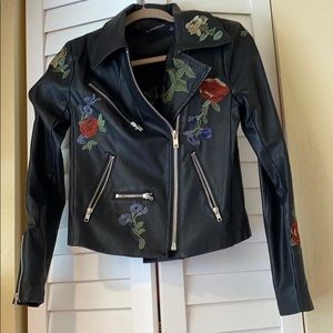 Olivaceous Embroidered Leather Jacket